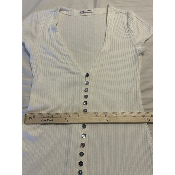 Reformation Jeans White Ribbed Ryder Button Front Mother Of Pearl Shirt Dress S - Picture 10 of 13